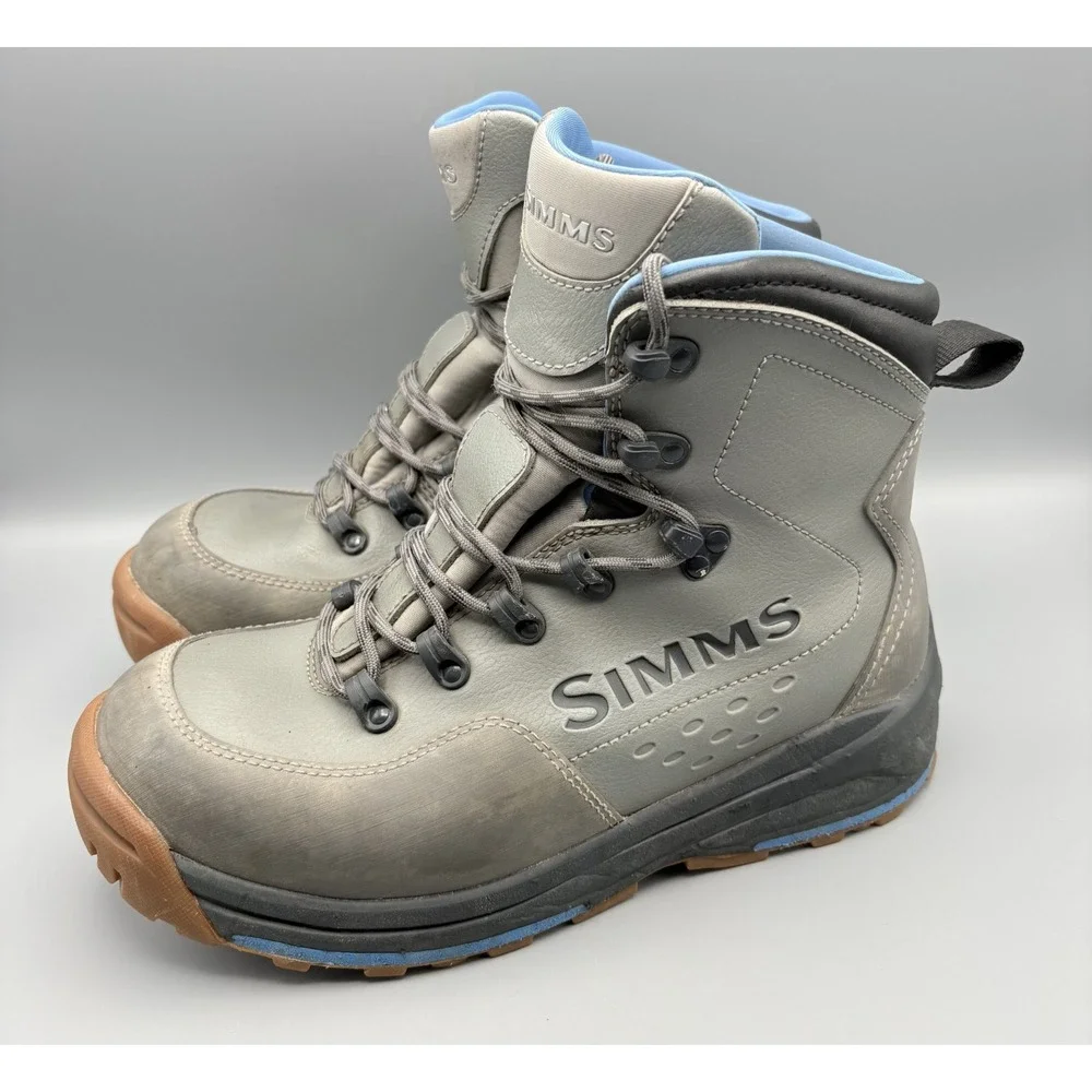 Simms Men's Wading Boots Size 9 Gray/Blue Fly Fishing Shoes Rubber Soles